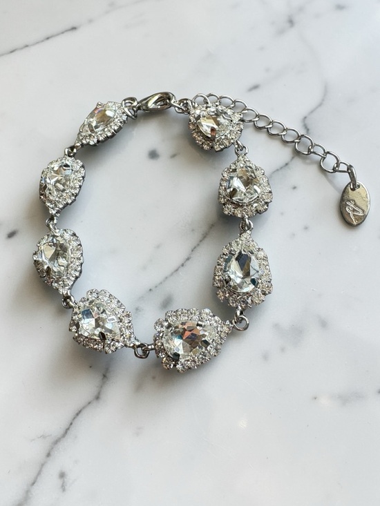 Crystal Teardrop Bracelet - Silver Tone - Picture 2 of 2